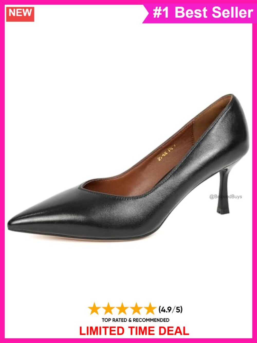 bofdea Women's Pointed-Toe Pumps, Genuine Leather & Lamb Suede Upper, 2.76"